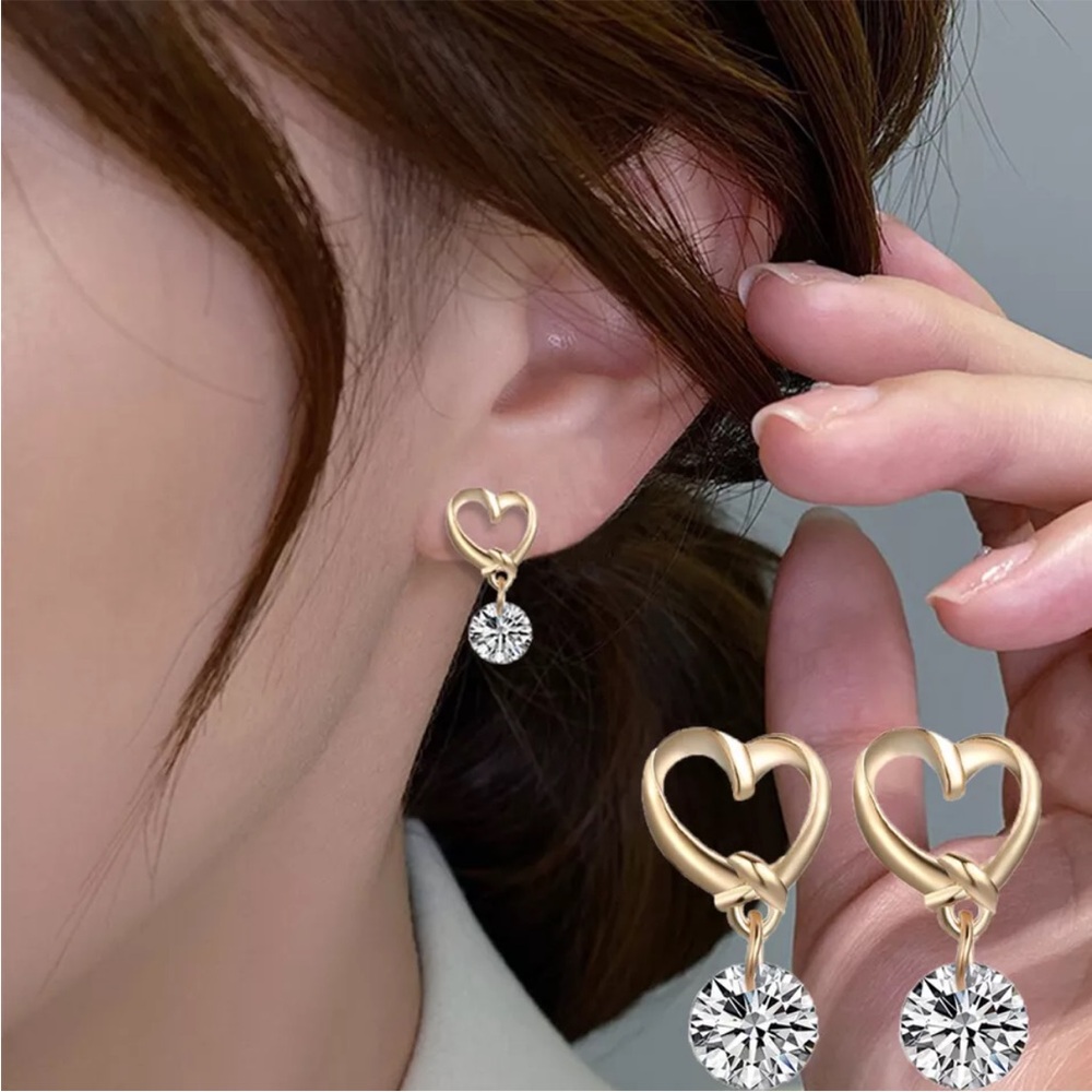 Gold Heart Earrings with Crystals NEW - Picture 13 of 14